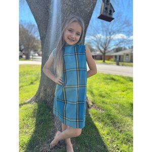 Vintage 70's Carol Evans Pennys Girl's Blue Plaid Sleeveless Shift Dress Size 10